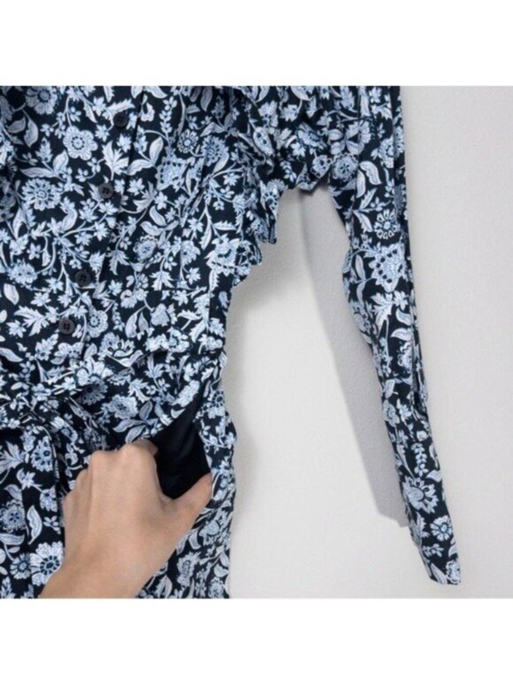 Zara Floral Poplin Ruffle Jumpsuit XS Blue Belted SS20 Blogger Fav TRF Cotton - Picture 9 of 15